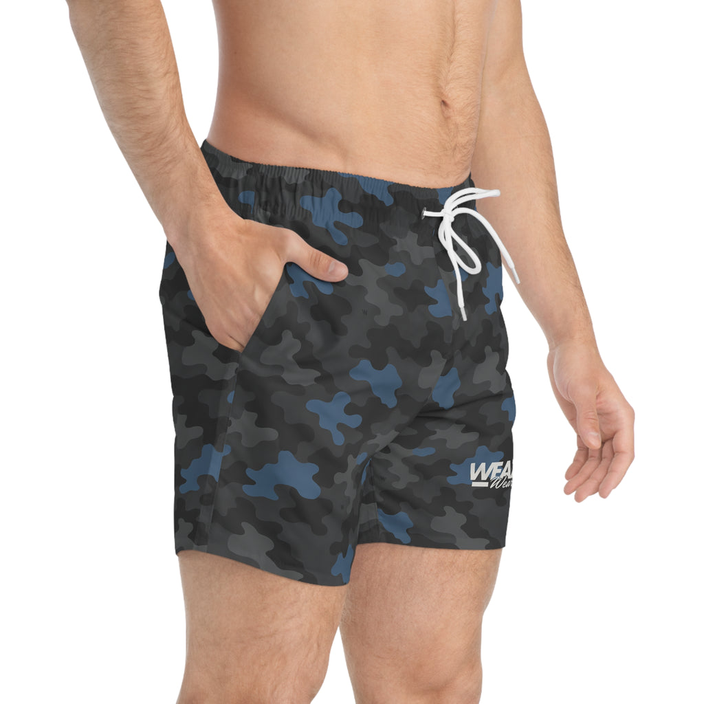 Grey & Blue Camo Swim Trunks