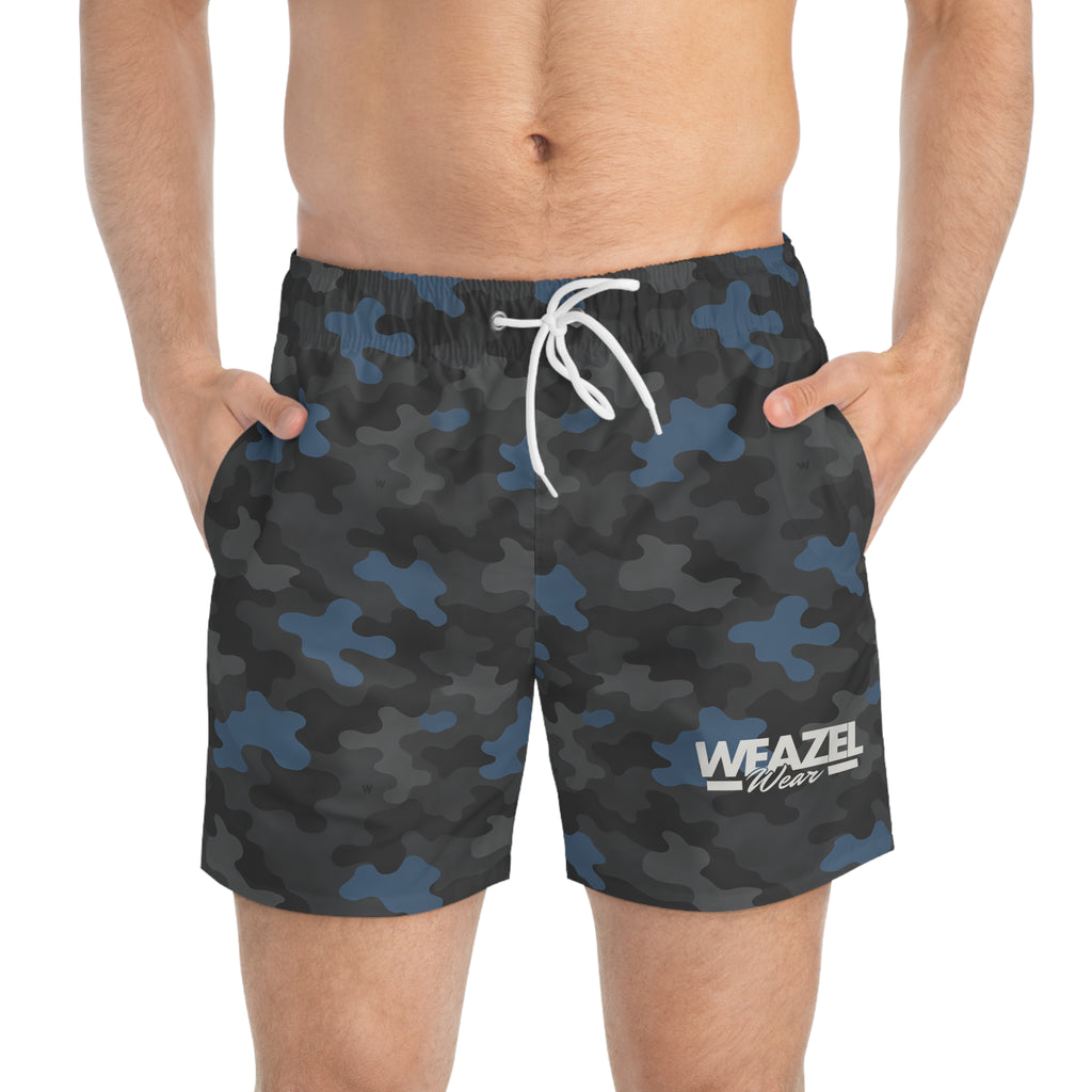 Grey & Blue Camo Swim Trunks